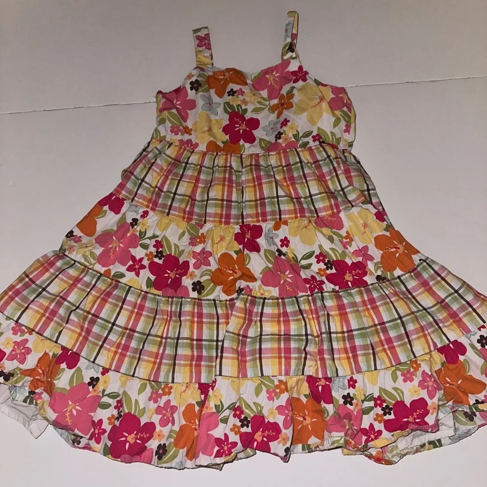 GYMBOREE SUNDRESS sz 7 SLEEVELESS Aloha Sunshine tropical floral & plaid